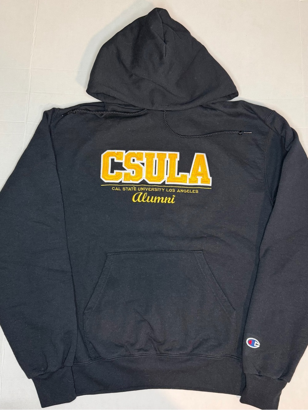 Champion Black Hooded Sweatshirt with Gold CSULA Alumni Logo